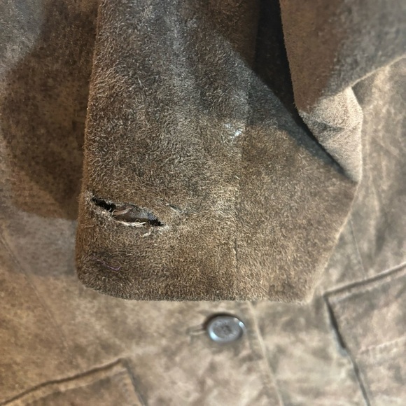 LADY HATHAWAY Sz L Blazer Jacket Suede Pockets Lined Pockets Flaw on Sleeve - Picture 5 of 10